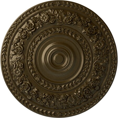 Ekena Millwork Rose Ceiling Medallion (Fits Canopies up to 13 1/2"), Hand-Painted Brass, 33 7/8"OD x 2 3/8"P CM33ROBRS